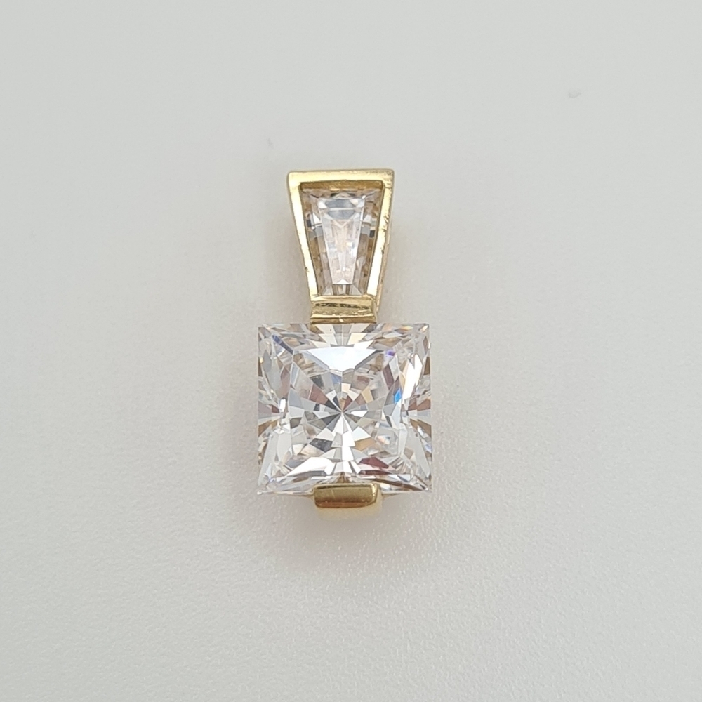 Vintage 14K Solid Yellow Gold Square Princess Cut Cubic Zirconia CZ Pendant